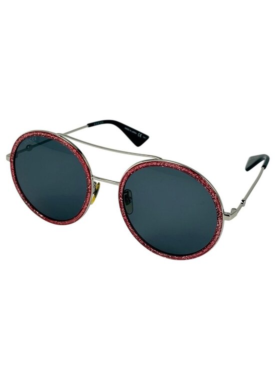 Gucci Logo Sunglasses Round Eyewear Bumblebee Metal Silver Red main image 5